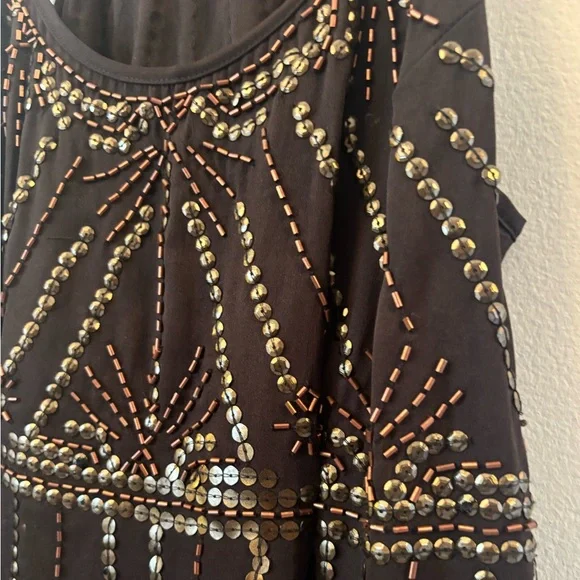 Free People Sedona Embellished Black and Gold Sequin Mini Slip Dress - Picture 6 of 11